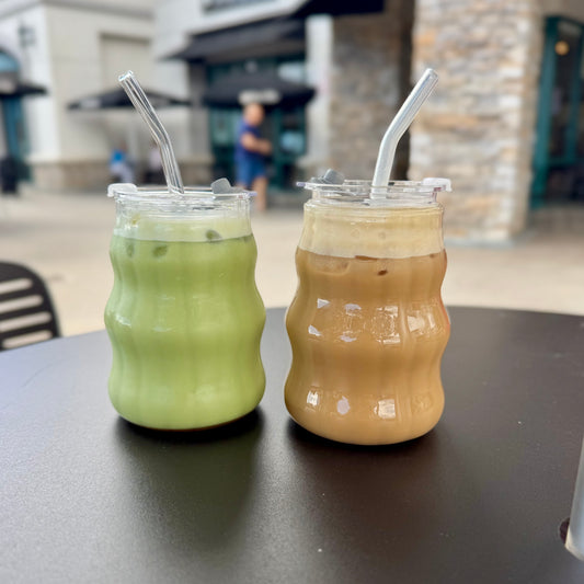 Curvy Glass Cup with Lid & Straw 🫧