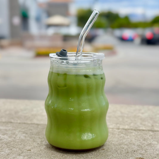 Curvy Glass Cup with Lid & Straw 🫧